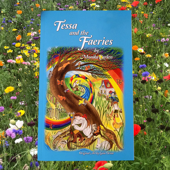 Tessa and the Faeries book on background of colourful wildflowers.